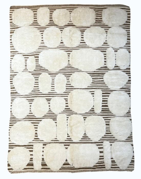 Pebble Rows hand-knotted Beni Ourain wool rug in ivory ovals in rows over a fine striped ground - Soufiane Zarib