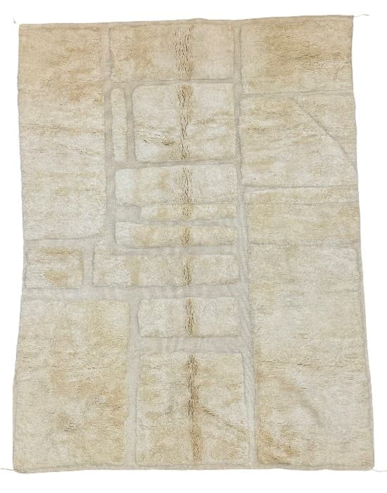 Cream Panel hand-knotted Beni Ourain wool rug in plain cream in four soft panels - Soufiane Zarib