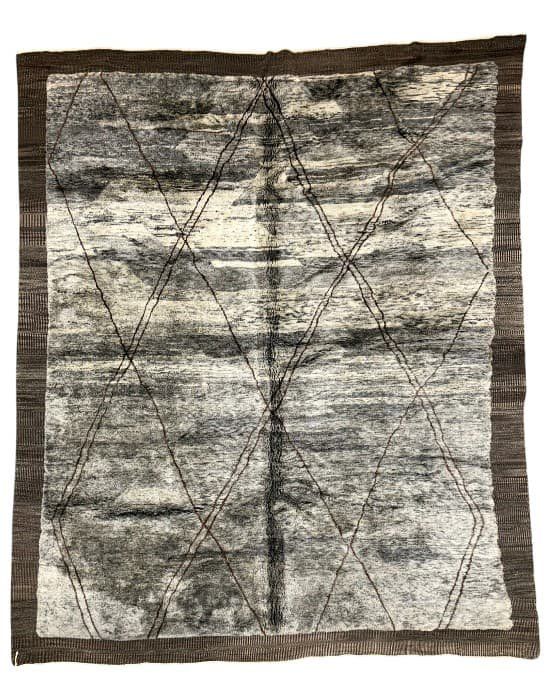 Lightning Field hand-knotted Beni Ourain wool rug in charcoal and cream crossed by white lightning lines - Soufiane Zarib