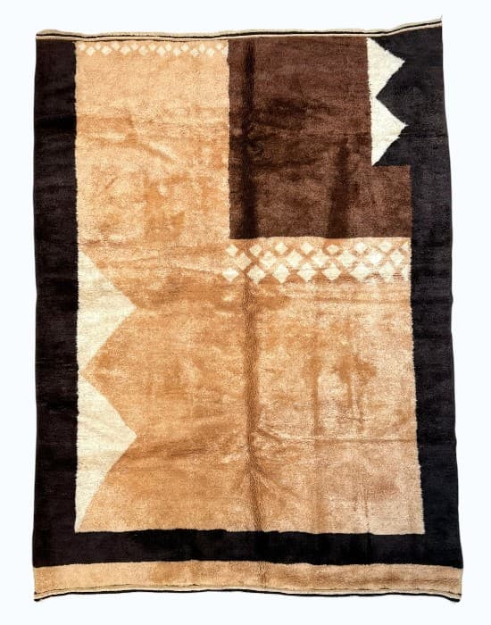 Terracotta Cut hand-knotted Beni Ourain wool rug in black and terracotta with cut ivory shapes - Soufiane Zarib
