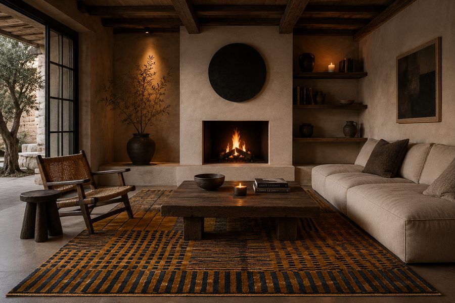 Copper Bands Beni Ourain rug (Hb3458) shown in a Moroccan interior - Soufiane Zarib