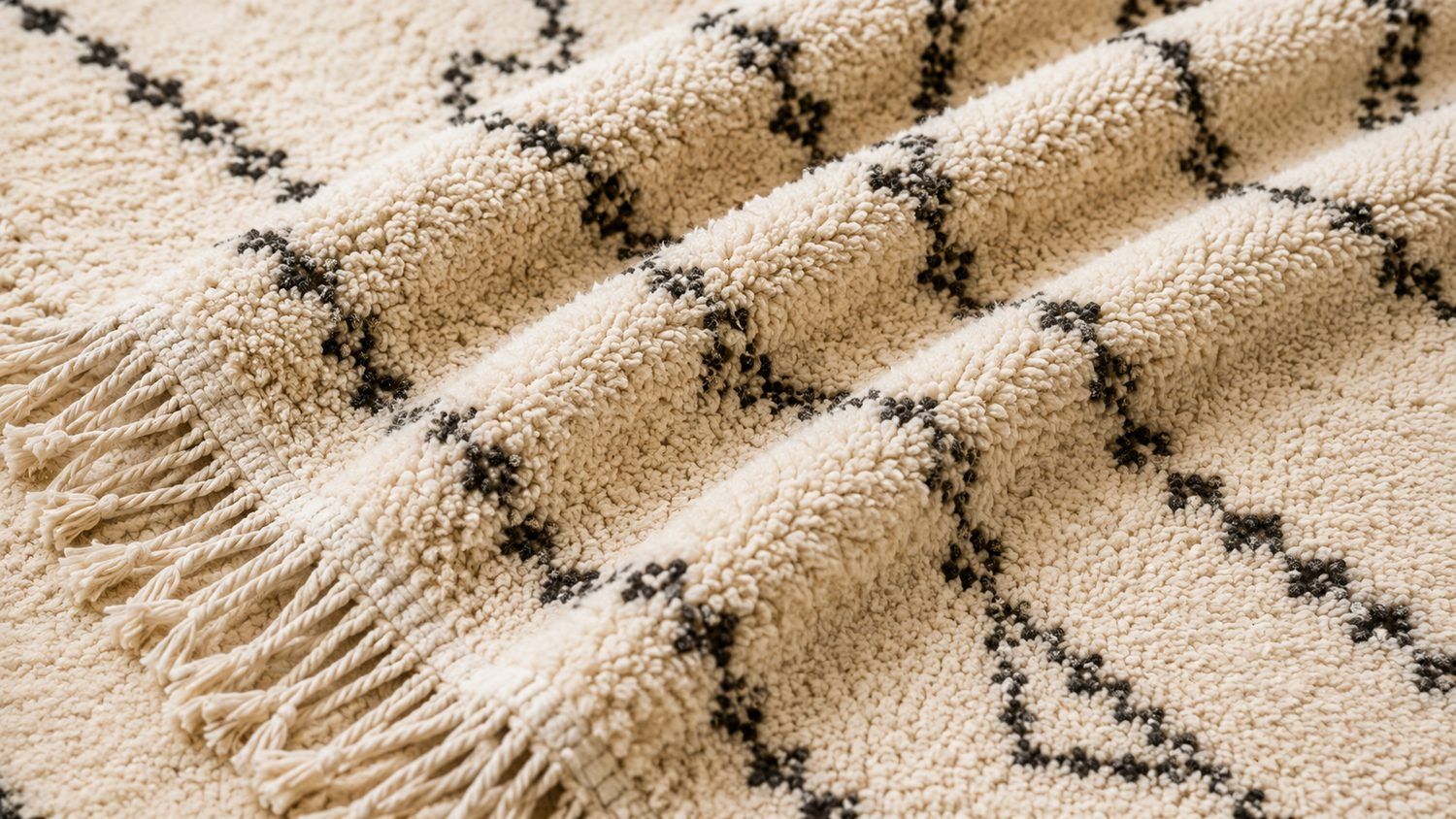 Close-up of undyed 100% natural Atlas Mountain wool used in every Soufiane Zarib rug